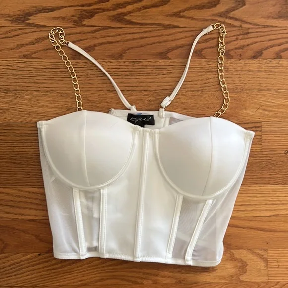 Say What? corset w/ metalic chain, zipper and mesh. Can be worn alone. - Picture 5 of 5